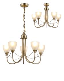 D0746  Cooper Pendant/Semi Flush 5 Light Antique Brass, Opal Glass